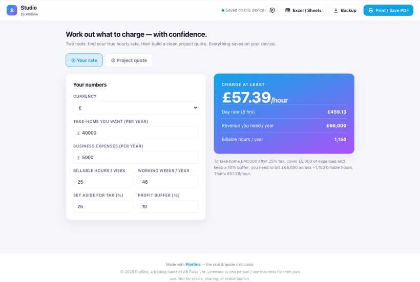 Plotline freelance rate calculator preview